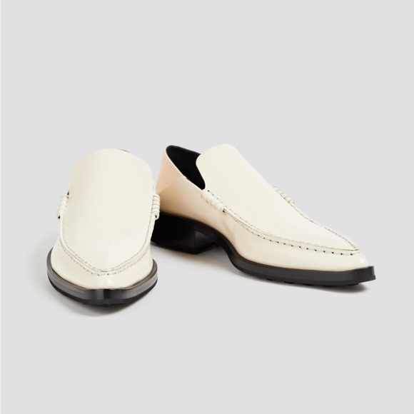 JIL SANDER Glossed Leather Cream Collapsible Heel Point Toe Loafers Sz 37 - Picture 6 of 14